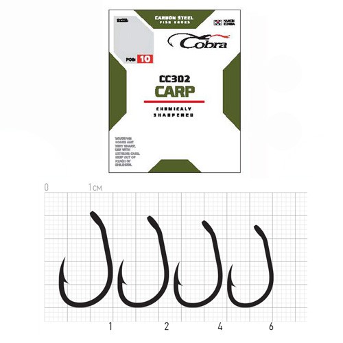 Крючок Одинарный Cobra Carp Matsui CC302 №6 10 шт    CC302-006 — крупный план
	                                    1