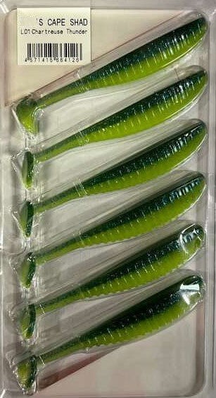 Силиконовая приманка Reins S Cape Shad 4.8 129 мм 4 шт L01-Chartreuse Thunder   SCS4.8-L01 — характеристики,  особенности конструкции