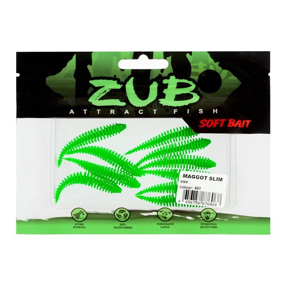 Силиконовая приманка ZUB Maggot Slim 50 мм 10 шт 401 зеленый   LVQ020 — крупный план
	                                    2