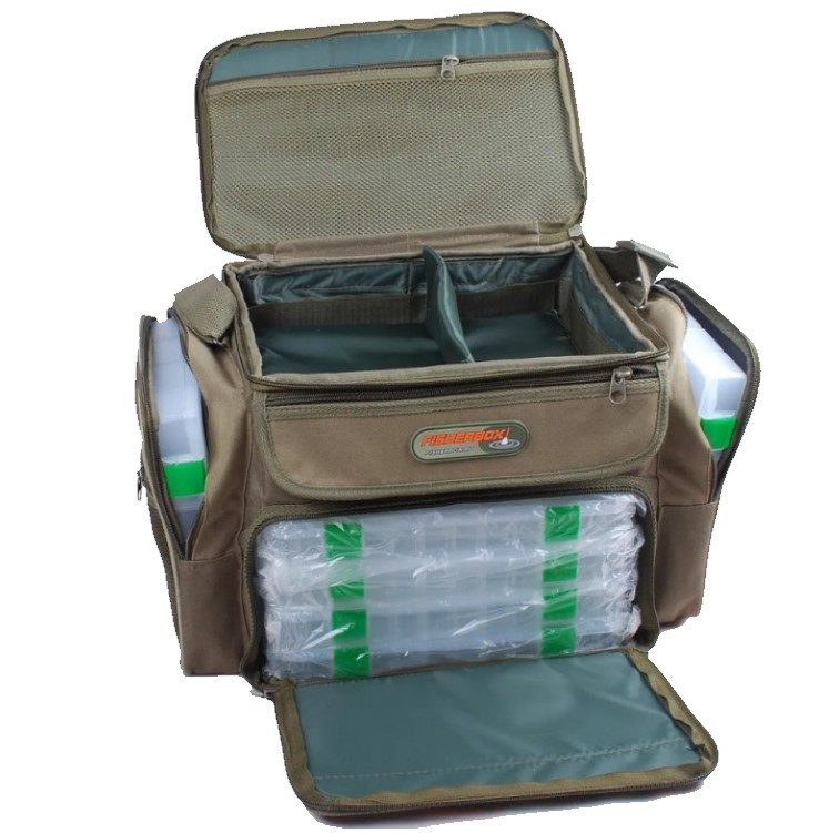 Сумка Fisherbox C103  46х24х31 см Хаки в комплекте 6 кор. Fisherbox: 310-3 шт 310В-1 шт 250-2 шт — крупный план
	                                    1