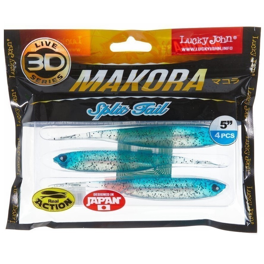 Силиконовая приманка Lucky John Makora Split Tail 5.0in 127 мм 4 шт 002 3D Series  140411-002 — крупный план
	                                    2