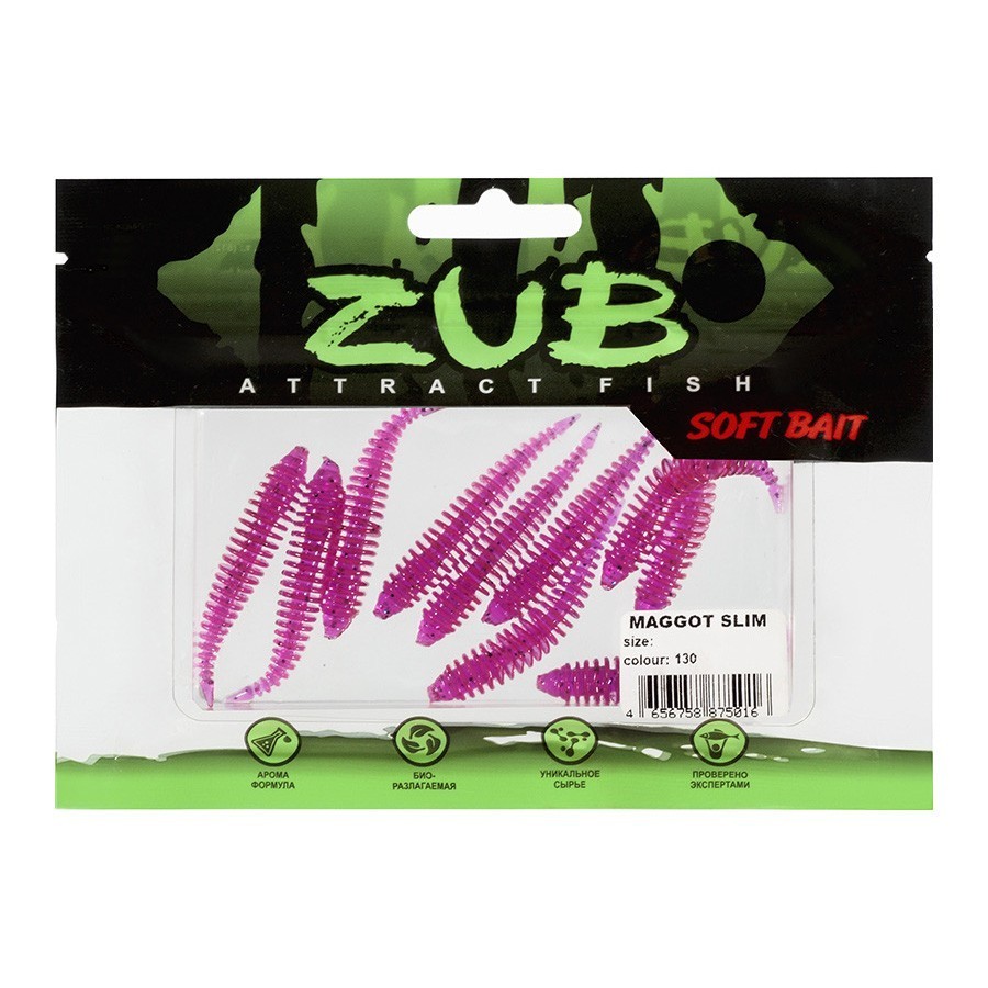 Силиконовая приманка ZUB Maggot Slim 40 мм 12 шт 130 маджента с блестками   LVQ023 — крупный план
	                                    2