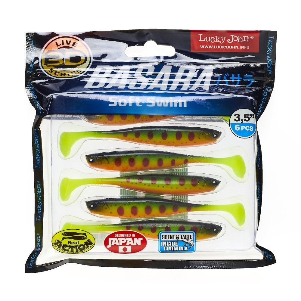 Силиконовая приманка Lucky John Basara Soft Swim 3.5in 89 мм 6 шт PG01 3D Series  140403-PG01 — крупный план
	                                    2