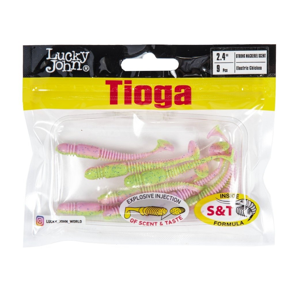 Силиконовая приманка Lucky John Tioga 2.4in 62 мм 9 шт T92 Pro Series  140119-T92 — крупный план
	                                    2