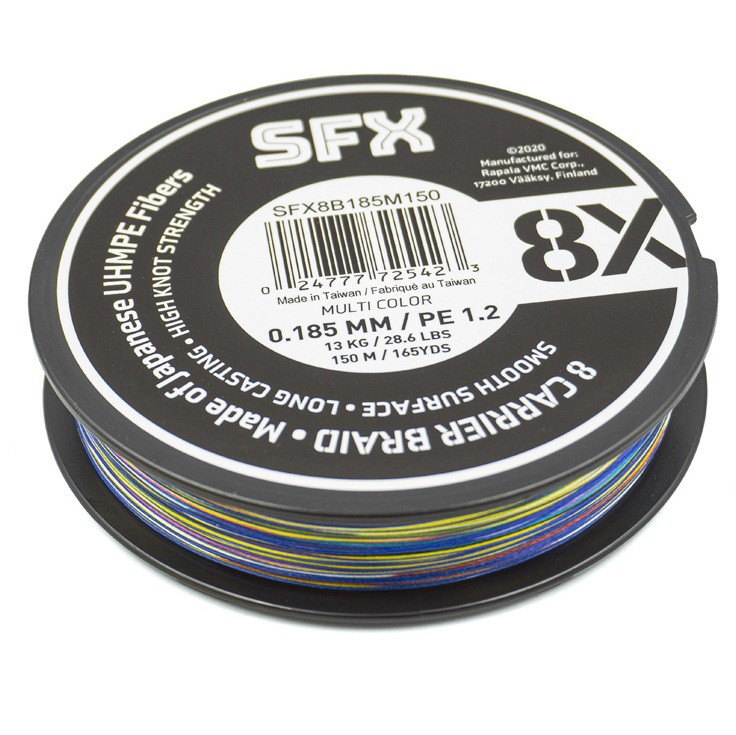 Плетеный шнур Sufix SFX 8X 150 м  PE # 1,2 Разноцветная 0,185 мм   SFX8B185M150 — крупный план
	                                    5