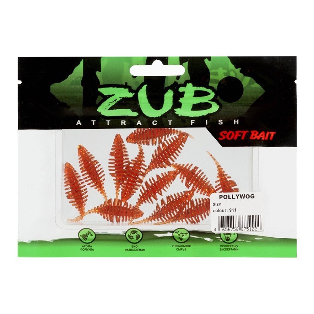 Силиконовая приманка ZUB Pollywog 40 мм 12 шт 911 машинное масло с блестками   LVR015 — крупный план
	                                    2