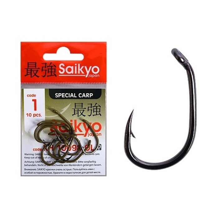 Крючок Одинарный Saikyo KH-10098 Clever Carp №1 10 шт OL   KH-10098OL1-10 — характеристики,  особенности конструкции