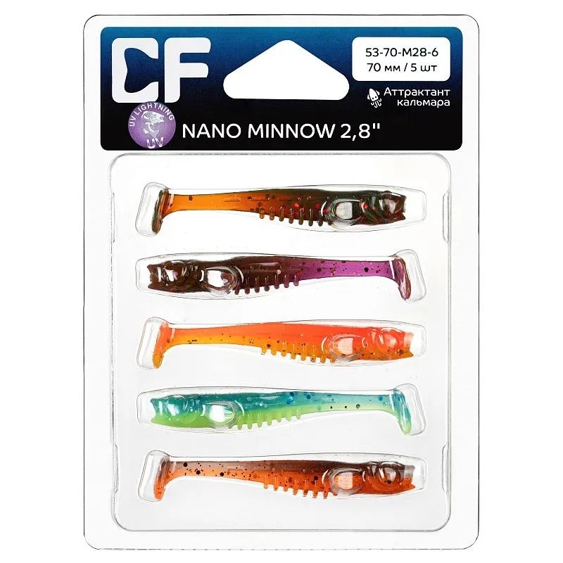 Силиконовая приманка CF Company Nano Minnow 2.8 70 мм 5 шт M28   53-70-M28-6 — крупный план
	                                    1