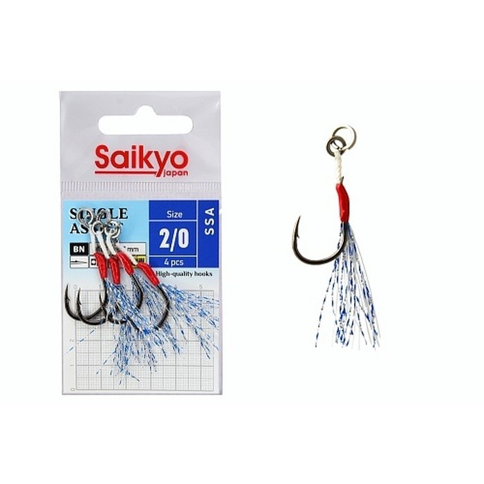 Крючок Ассист Saikyo SSA Single Assist №2/0 4 шт GLOW   SSA-2/0-4 — характеристики,  особенности конструкции