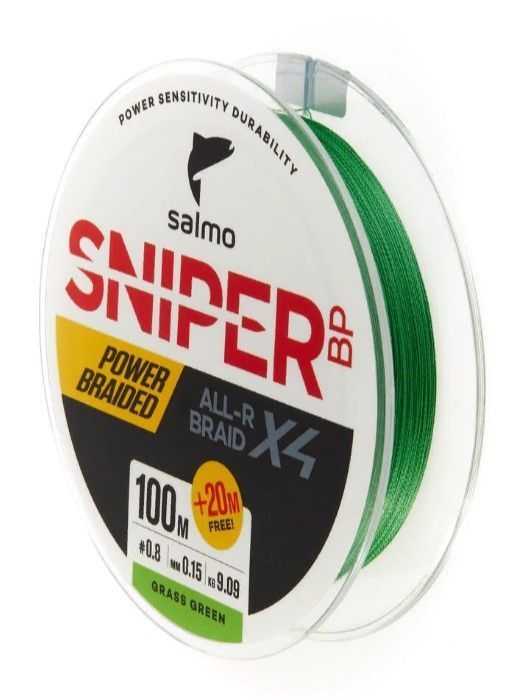 Плетеный шнур Salmo Sniper BP ALL R Braid x4 120 м  PE # 0,8 Grass Green 0,15 мм   4931-015 — характеристики,
	                                    особенности конструкции