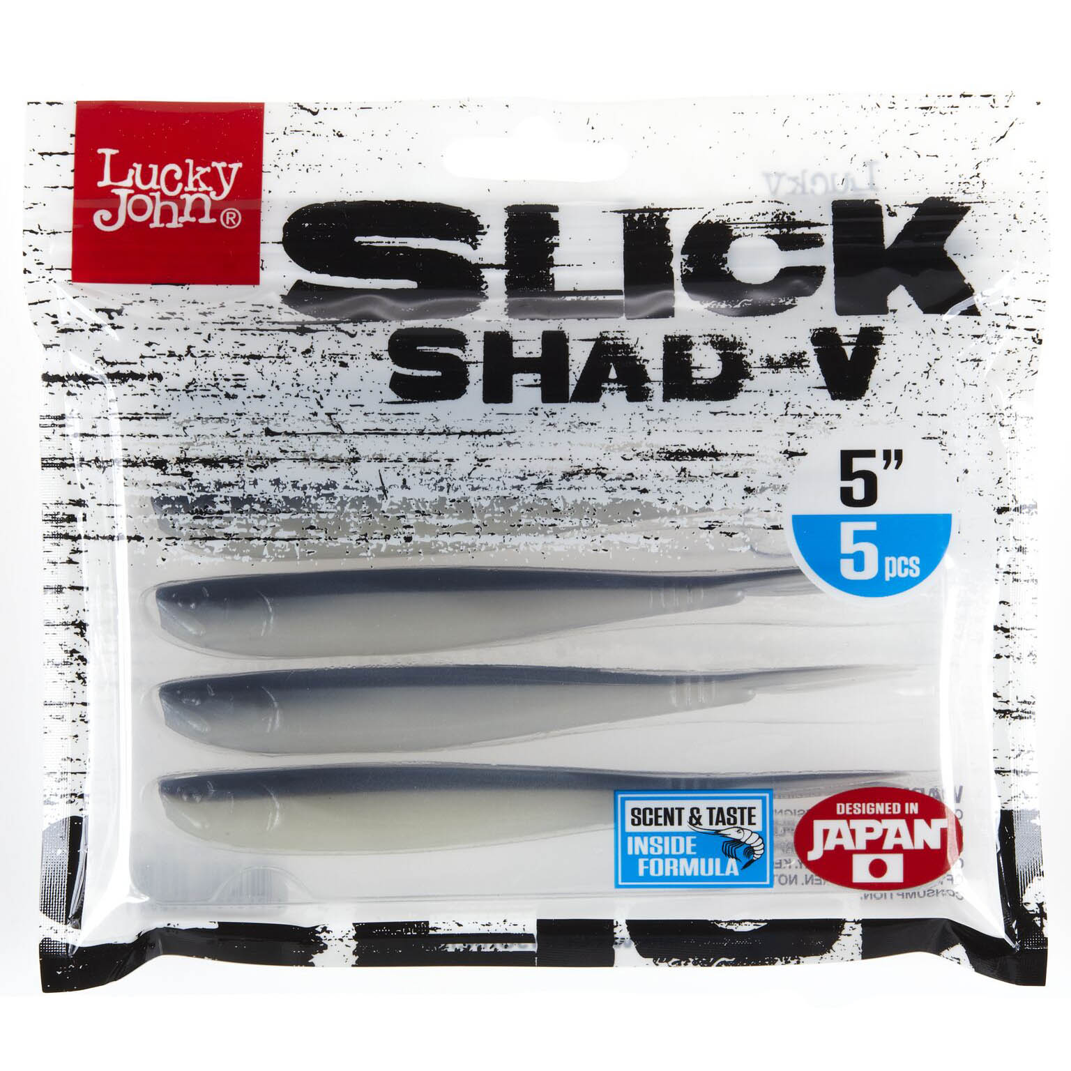 Силиконовая приманка Lucky John Slick Shad-V 5.0in 127 мм 5 шт 014 3D Series  140423-014 — крупный план
	                                    2