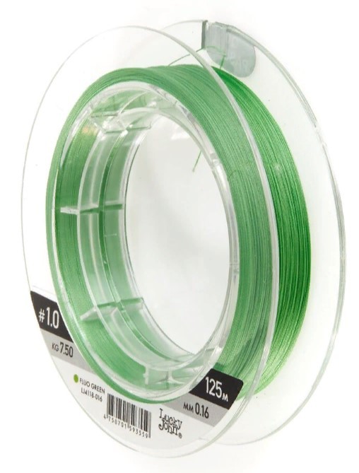 Плетеный шнур Lucky John Vanrex х8 Braid 125 м  PE # 1 Fluo Green 0,16 мм   LJ4118-016 — характеристики,
	                                    особенности конструкции
