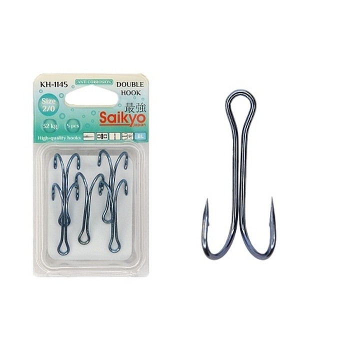 Крючок Двойной Saikyo KH-1145 №2/0 5 шт Blue   KH-11045BL-2/0-5 — характеристики,  особенности конструкции