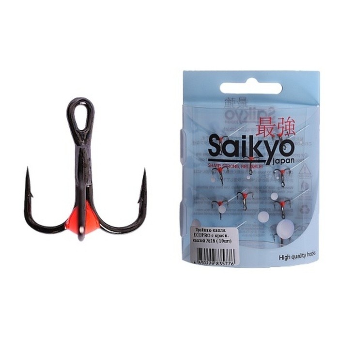 Крючок Тройной Ecopro Saikyo С красной каплей №18 10 шт    EP-TKKA10-18 — характеристики,  особенности конструкции