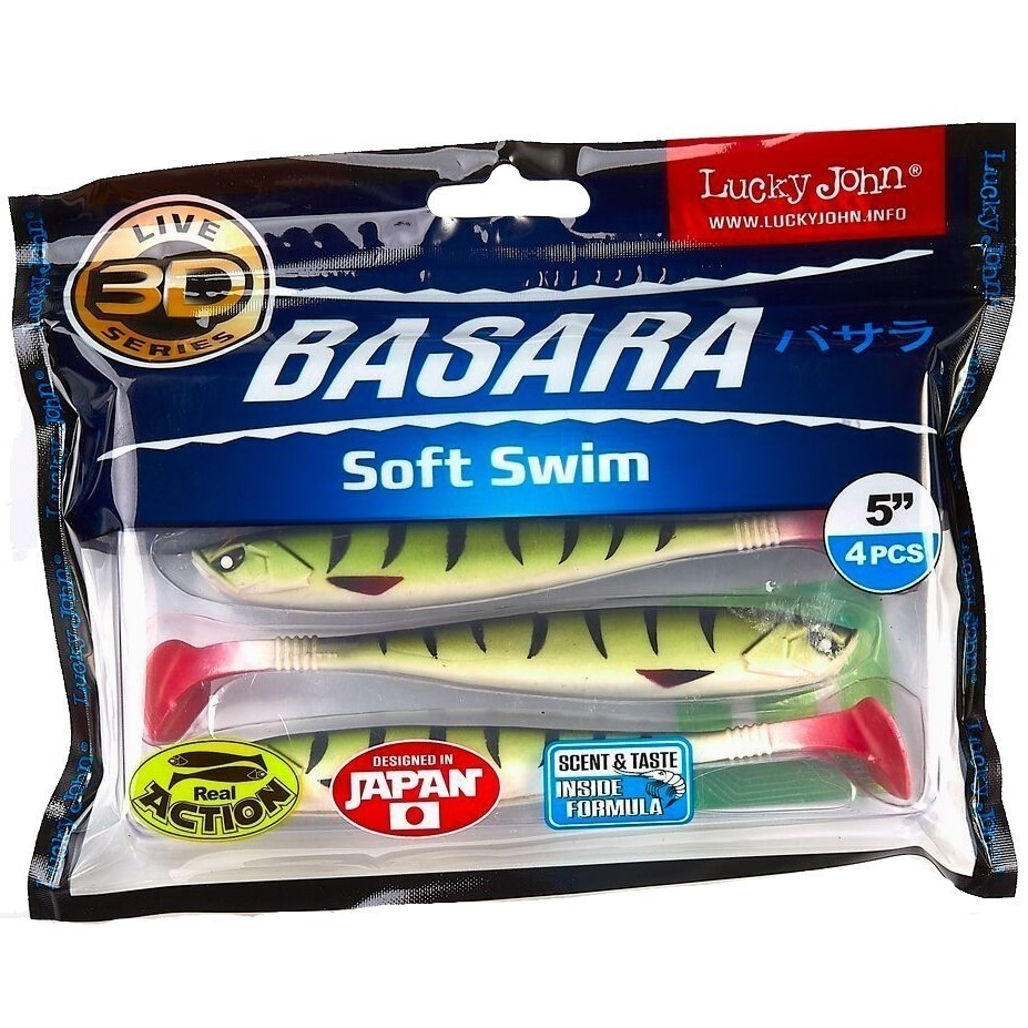 Силиконовая приманка Lucky John Basara Soft Swim 5.0in 127 мм 4 шт PG10 3D Series  140404-PG10 — крупный план
	                                    2