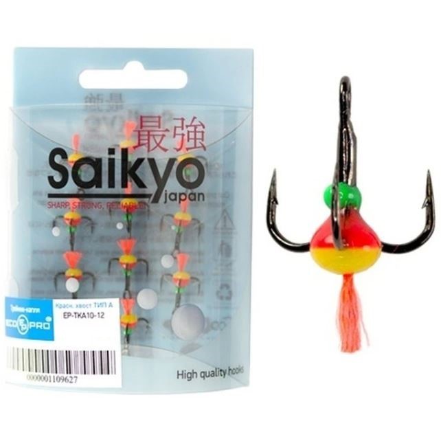 Крючок Тройной Ecopro Saikyo Тип А №14 10 шт  С красным хвостом  EP-TKA10-14 — характеристики,  особенности конструкции