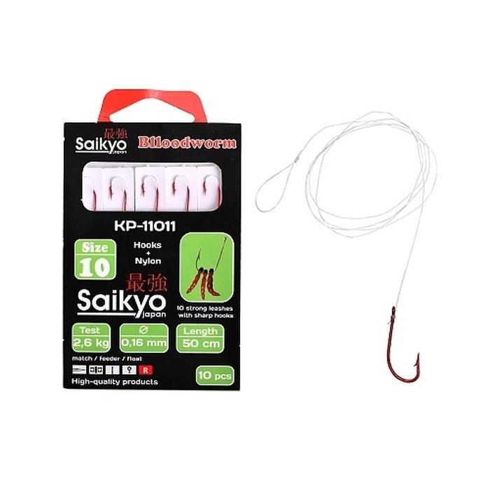 Крючок Одинарный Saikyo KP-11011 Blloodworm №10 10 шт Red   KP-11011R10-10 — характеристики,  особенности конструкции