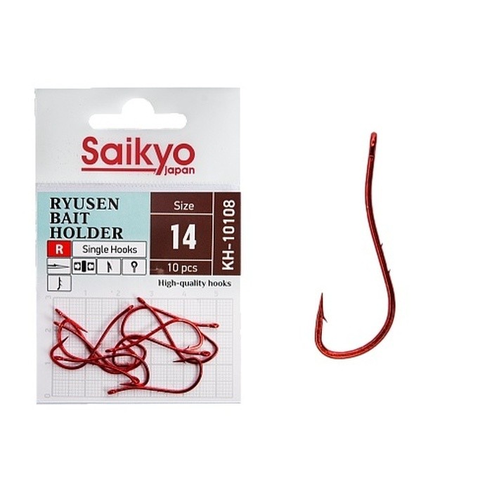 Крючок Одинарный Saikyo KH-10108 Ryusen Bait Holder №14 10 шт R   KH-10108R14-10 — характеристики,  особенности конструкции