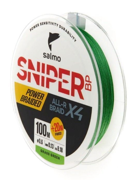 Плетеный шнур Salmo Sniper BP ALL R Braid x4 120 м  PE # 0,6 Grass Green 0,13 мм   4931-013 — характеристики,
	                                    особенности конструкции