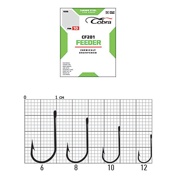 Крючок Одинарный Cobra Feeder Classic CF201 №12 10 шт    CF201-012 — крупный план
	                                    1