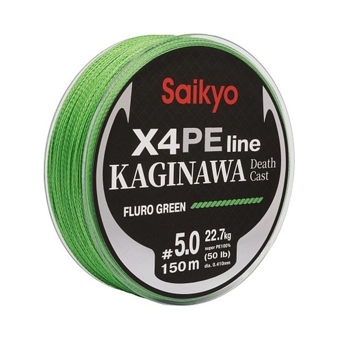 Плетеный шнур Saikyo Kaginawa X4PE 150 м  PE # 5 Fluro Green 0,41 мм   SP-K4GF15050 — характеристики,  особенности конструкции