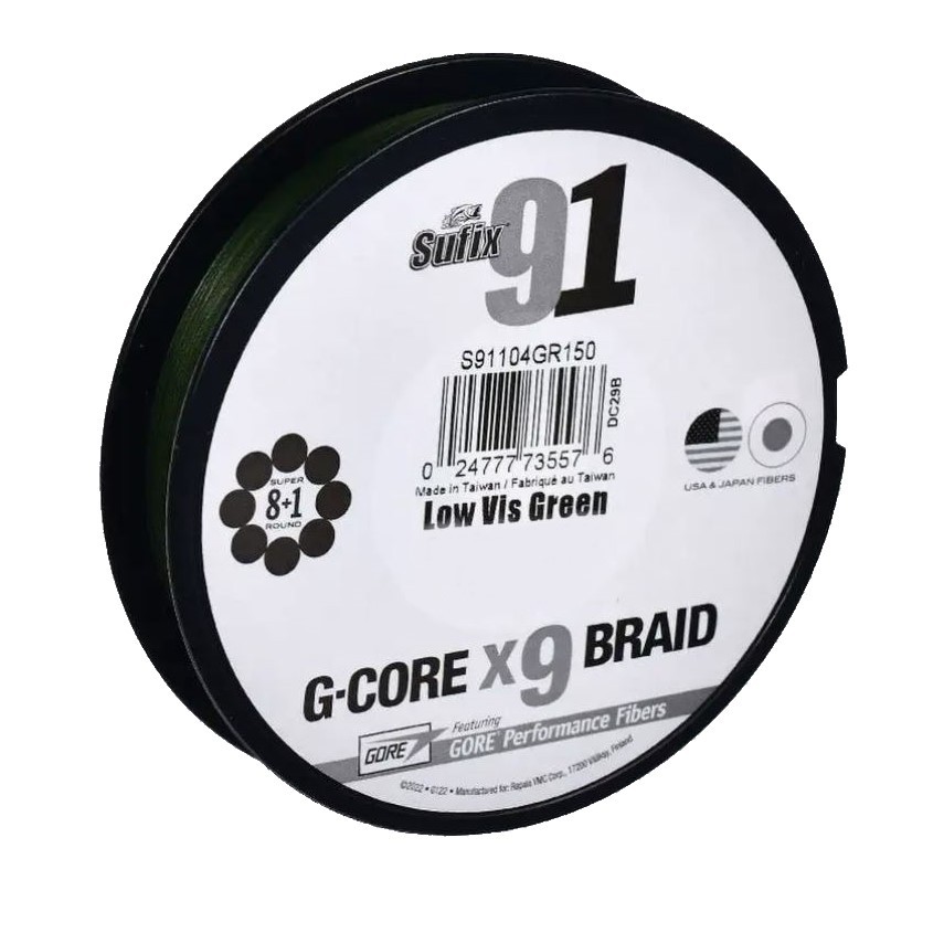 Плетеный шнур Sufix 91 Braid 150 м  PE # 3 Зеленый 0,285 мм   S91285GR150 — характеристики,
	                                    особенности конструкции