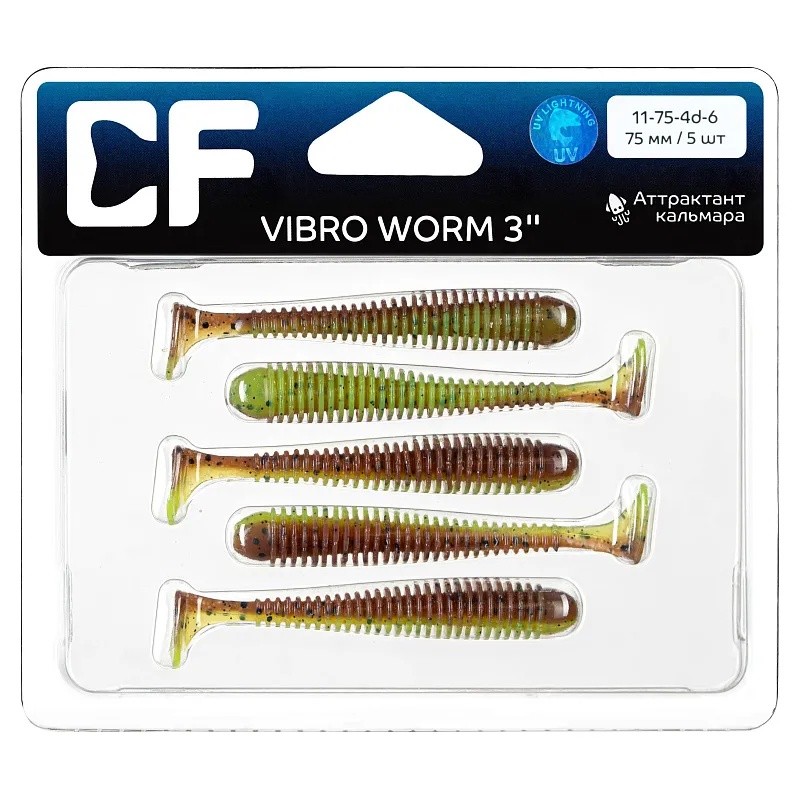 Силиконовая приманка CF Company Vibro Worm 3 75 мм 4 шт 4d   11-75-4d-6 — крупный план
	                                    1