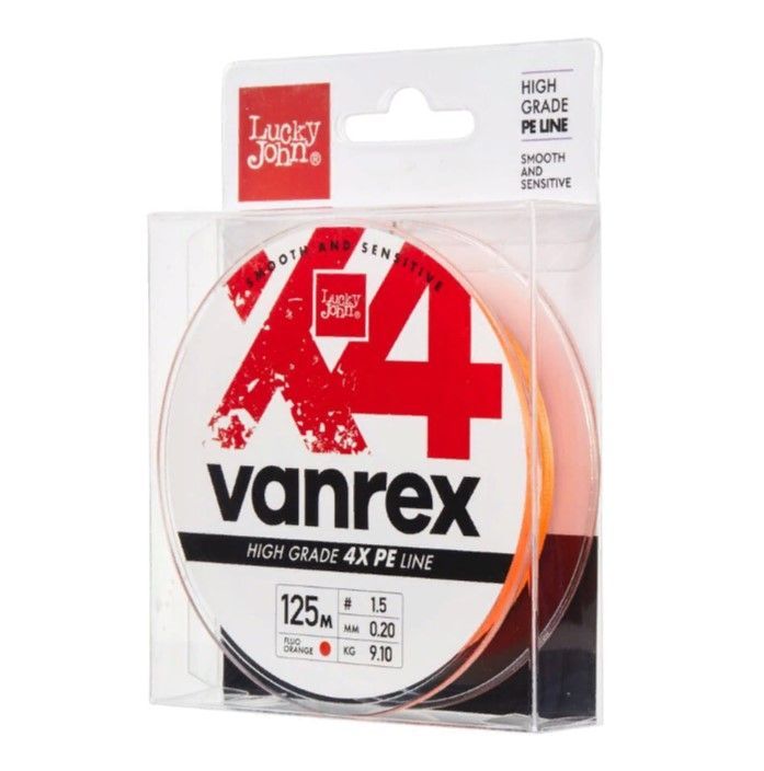 Плетеный шнур Lucky John Vanrex х4 Braid 125 м  PE # 1 Fluo Orange 0,17 мм   LJ4113-017 — крупный план
	                                    1