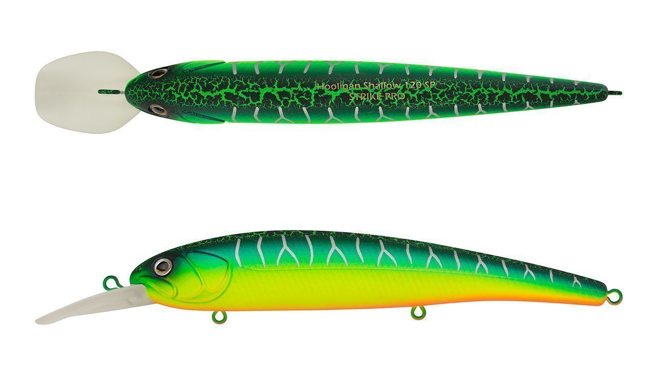 Воблер Strike Pro Hooligan Shallow 120SP A223S-RP Pearl Mat Tiger 20,1 гр   EG-220SP#A223S-RP — крупный план
	                                    1