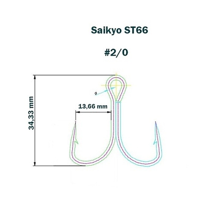 Крючок Тройной Saikyo ST66 №2/0 10 шт    SORT-ST66TN2/0-10 — крупный план
	                                    1