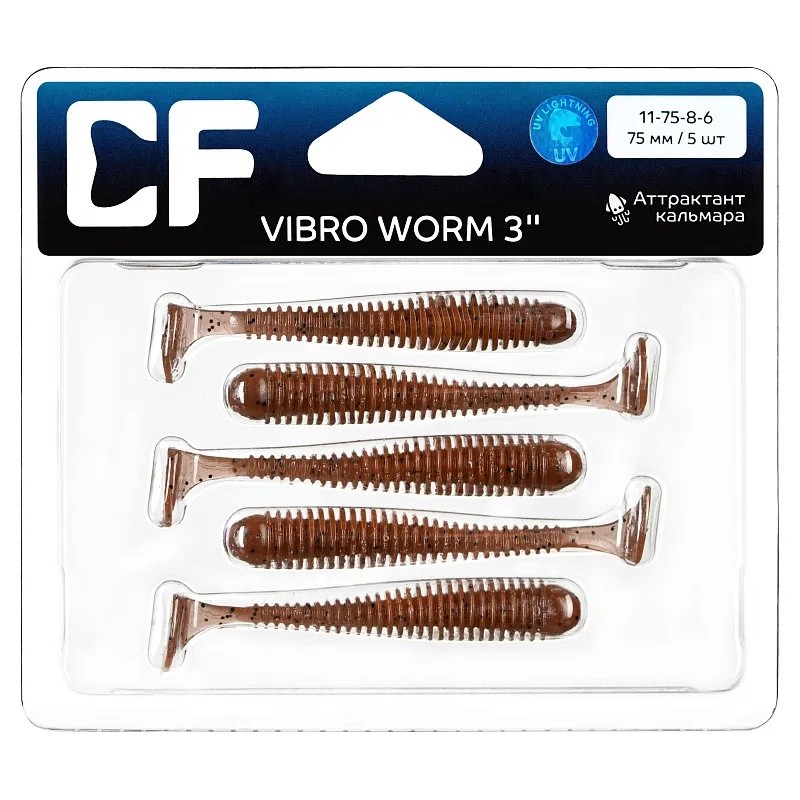 Силиконовая приманка CF Company Vibro Worm 3 75 мм 4 шт 8   11-75-8-6 — крупный план
	                                    1