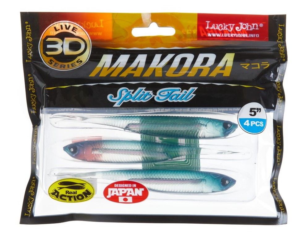 Силиконовая приманка Lucky John Makora Split Tail 5.0in 127 мм 4 шт 001 3D Series  140411-001 — крупный план
	                                    2