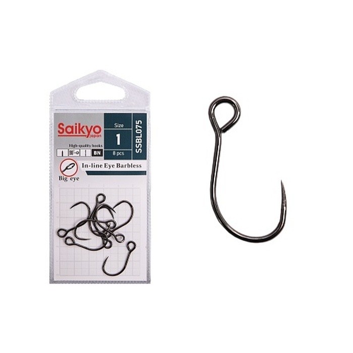 Крючок Одинарный Saikyo SSBL075 In-line Eye Barbless №1 8 шт BN   SSBL075-BN1-8 — характеристики,  особенности конструкции