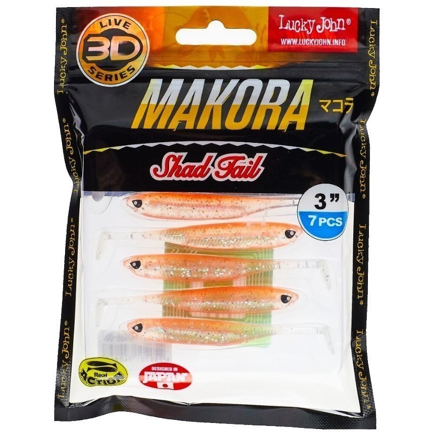 Силиконовая приманка Lucky John Makora Shad Tail 3.0in 76 мм 7 шт 007 3D Series  140406-007 — крупный план
	                                    2