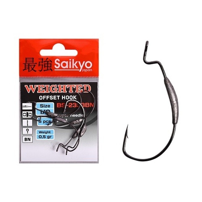 Крючок Офсетный Saikyo BS-2333 Weighted №1/0 5 шт BN   BS-2333BN1/0-5 — характеристики,  особенности конструкции