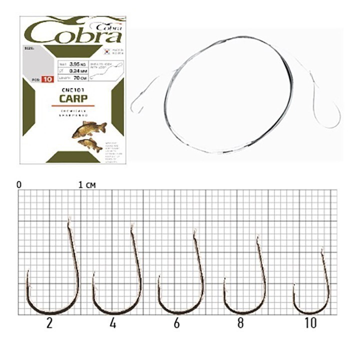 Поводок Cobra Carp CNC101 70 см  0,2 мм  10 шт №4  CNC101-004 — характеристики,
	                                    особенности конструкции
