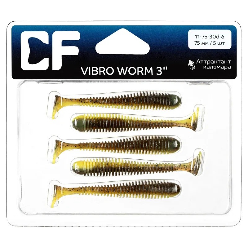 Силиконовая приманка CF Company Vibro Worm 3 75 мм 4 шт 30d   11-75-30d-6 — крупный план
	                                    1