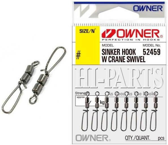 Вертлюг с застежкой Owner 52459 Sinker Hook W Crane №18 8 шт    ow-52459-18 — крупный план
	                                    1