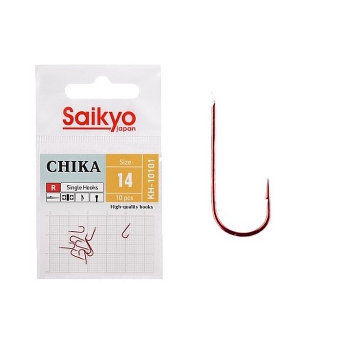 Крючок Одинарный Saikyo KH-10101 Chika №14 10 шт R   KH-10101R14-10 — характеристики,  особенности конструкции