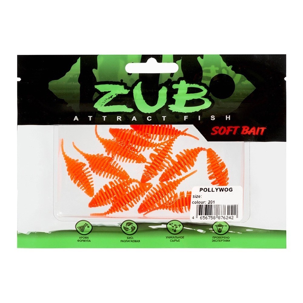 Силиконовая приманка ZUB Pollywog 40 мм 12 шт 201 оранжевый   LVR018 — крупный план
	                                    2