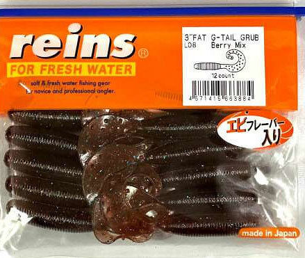 Силиконовая приманка Reins Fat G-Tail Grub 3 76 мм 10 шт L08-Berry Mix   FGTG3-L08 — характеристики,  особенности конструкции
