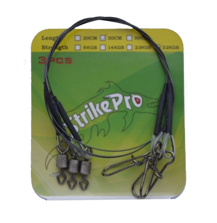 Поводок Strike Pro Titanium 30 см 9 кг  0,35 мм  3 шт Верт.Бочка №6 заст. Duo-lock №1  TWL1-002 — крупный план
	                                    2