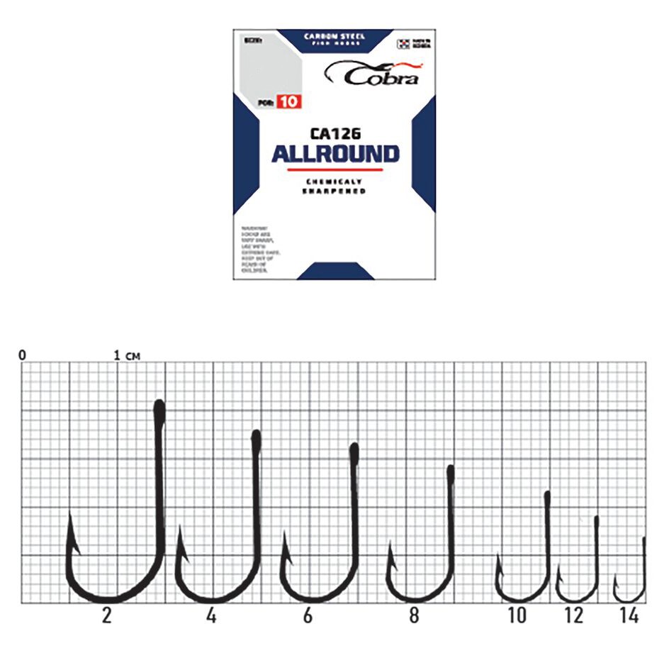 Крючок Одинарный Cobra Allround Viking CA126 №2 10 шт    CA126-002 — крупный план
	                                    1