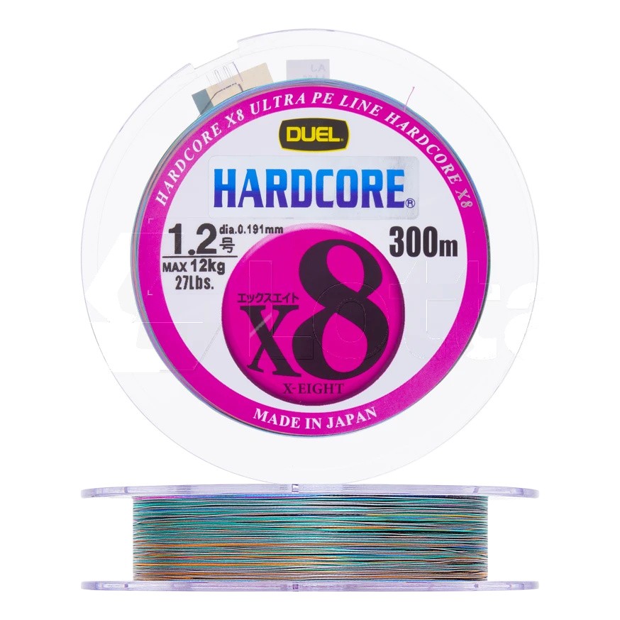 Плетеный шнур Duel PE Hardcore X8 300 м  PE # 0,8 5Color-Yellow Marking 0,153 мм   H3404N-5CBL — характеристики,  особенности конструкции
