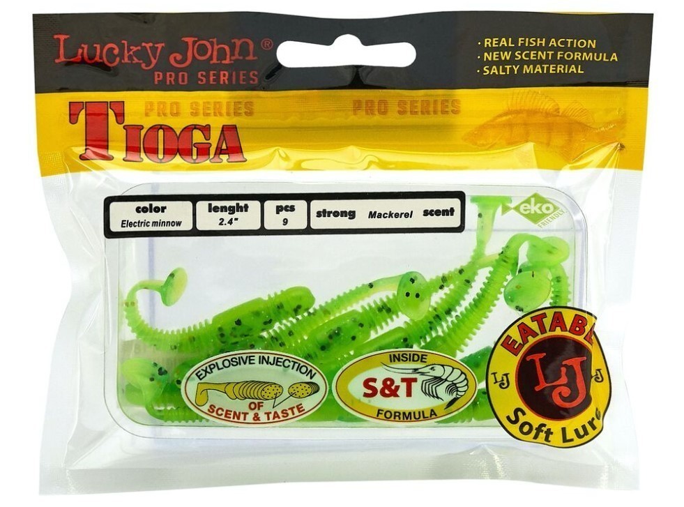 Силиконовая приманка Lucky John Tioga 2.4in 62 мм 9 шт T18 Pro Series  140119-T18 — крупный план
	                                    2