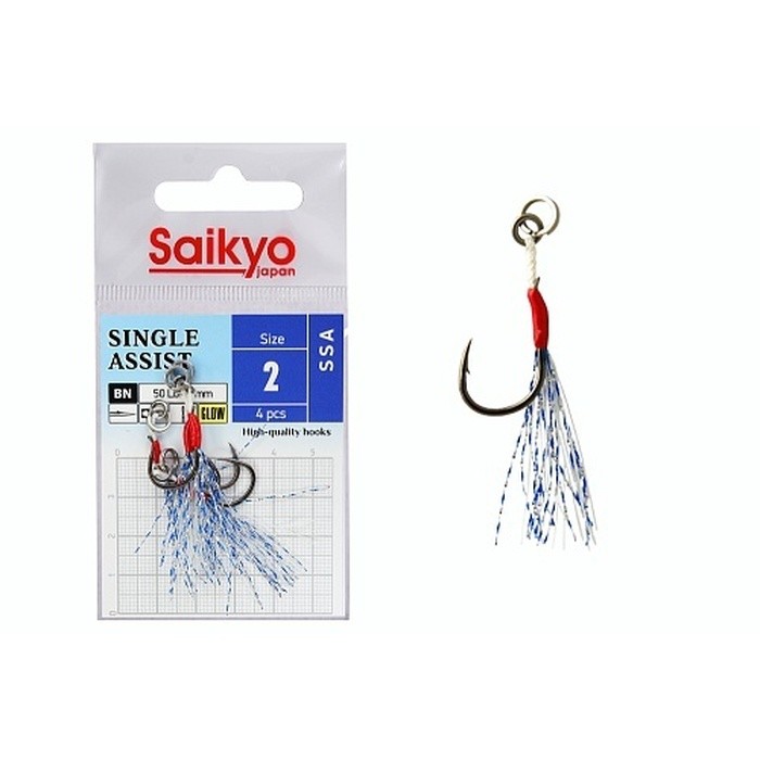 Крючок Ассист Saikyo SSA Single Assist №2 4 шт GLOW   SSA-2-4 — характеристики,  особенности конструкции
