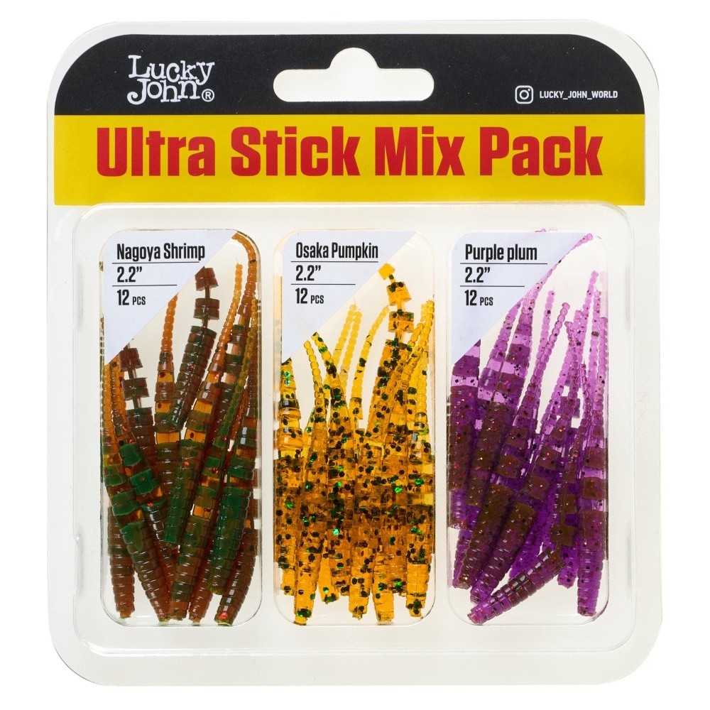 Силиконовая приманка Lucky John Ultra Stick 2.2in 56 мм 60 шт MIX1 Pro Series  140200-MIX1 — крупный план
	                                    1