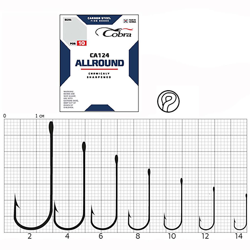 Крючок Одинарный Cobra Allround Round CA124 №10 10 шт    CA124-010 — крупный план
	                                    1
