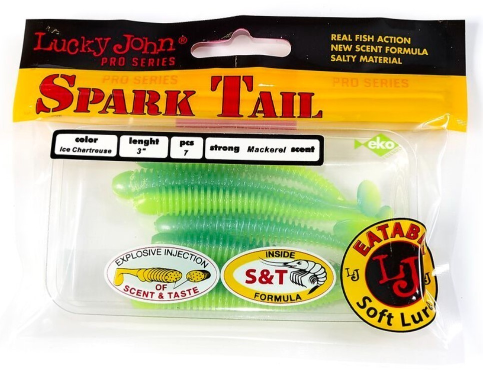 Силиконовая приманка Lucky John Spark Tail 3.0in 76 мм 7 шт T57 Pro Series  140167-T57 — крупный план
	                                    2