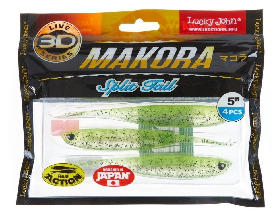 Силиконовая приманка Lucky John Makora Split Tail 5.0in 127 мм 4 шт 006 3D Series  140411-006 — крупный план
	                                    2